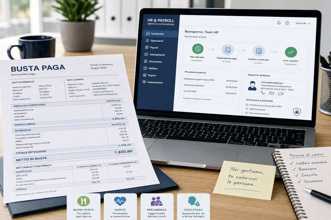 busta paga aziendale gestita in outsourcing da un fornitore di servizi HR e welfare